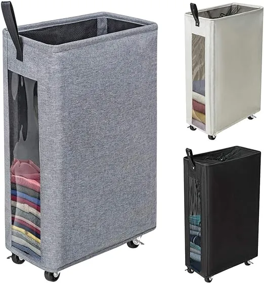 25 Inches Slim Laundry Storage Hamper Large Rolling Clothes Bin Tall Corner