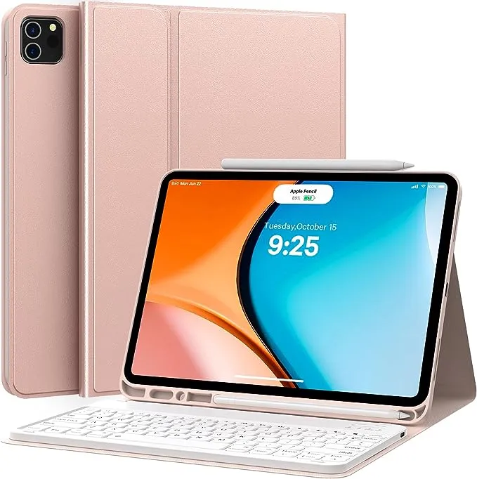 CHESONA for iPad Pro 12.9 inch 2021 Case with Keyboard, Keyboard (for iPad 12.9-inch Pro - 5th Generation, 4th/3rd Generation) - Wireless Detachable - with Pencil Holder for 2021 Pro 12.9, Rose Gold