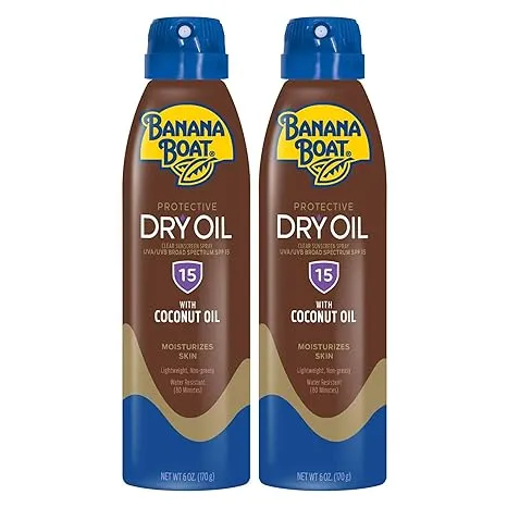 Banana Boat Dry Oil Spray SPF 15, 6oz Twin Pack