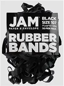 JAM PAPER Durable Rubber Bands - Size 107 - Black Multi-Purpose Rubberbands - 50/Pack