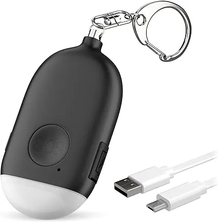 Personal Alarm Keychain for Women Self Defense - USB Rechargeable 130 dB Loud Safety Siren Whistle with LED Light – Panic Button or Pull Pin Alert Device Key Chain by WETEN (Black)