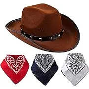 Spooktacular Creations Brown Cowboy Hat and 3 Pcs Bandana for Cowboy Halloween Costume, Halloween Accessories, Cowboy Themed Parties, Costume Contest, School Play, Trick or Treat, Photo-propsSpooktacular Creations Brown Cowboy Hat and 3 Pcs Band…