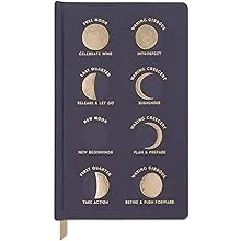 Designworks Ink Cloth Hardcover Journal Notebook with Lined Pages and Ribbon Marker for Work, Writing, Journaling - Charcoal Blue Journal with Gold Moon Phases and Affirmations 5.125" x 8.25"