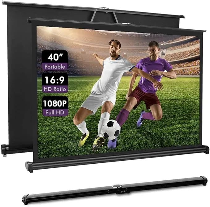 40" Inch Portable Projection Screen16:9 Small Retractable Floor Standing Mobile Tabletop Screen with Stand Lightweight Carry & Durable for Schools Meeting Indoor Outdoor