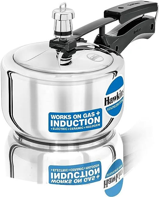 Hawkins Stainless Steel Pressure Cooker, 1.5 Liter, Silver