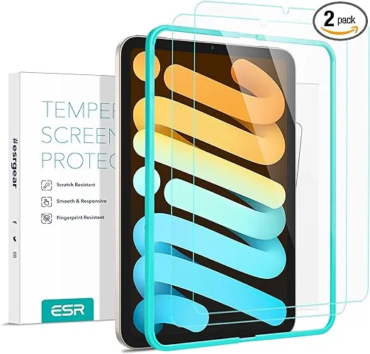 ESR Screen Protector Compatible with iPad mini 6 2021, Compatible with iPad mini 2021 6th Generation, 2 Pack, Tempered-Glass Screen Protector, HD Clear, Scratch Resistant, with Easy-Installation Frame