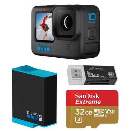 GoPro HERO10 (Hero 10) Black - Waterproof Action Camera with Front LCD and Touch Rear Screens, GP2 Engine, 5K HD Video, 23MP Photos, Live Streaming, 64GB Card and 50 Piece Accessory Kit - Bundle