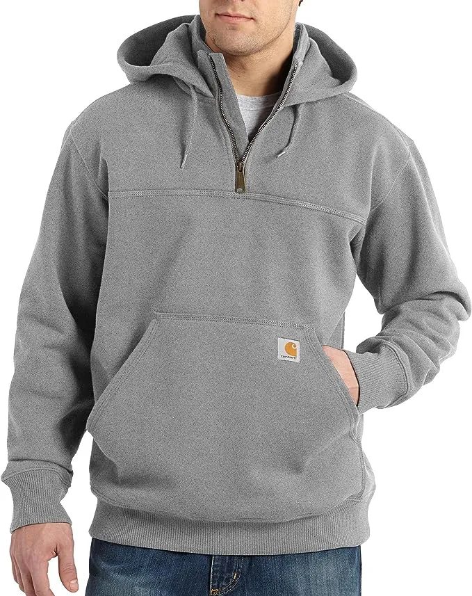 Carhartt Men's Heather Gray Rain Defender Paxton Heavyweight Hooded Zip Mock Sweatshirt