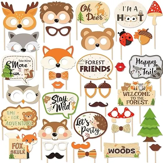 35 PCS Woodland Animal Photo Booth Props Wild One Camping Forest Theme Party Favors Decorations for Woodland Creatures Baby Shower Birthday Party Supplies