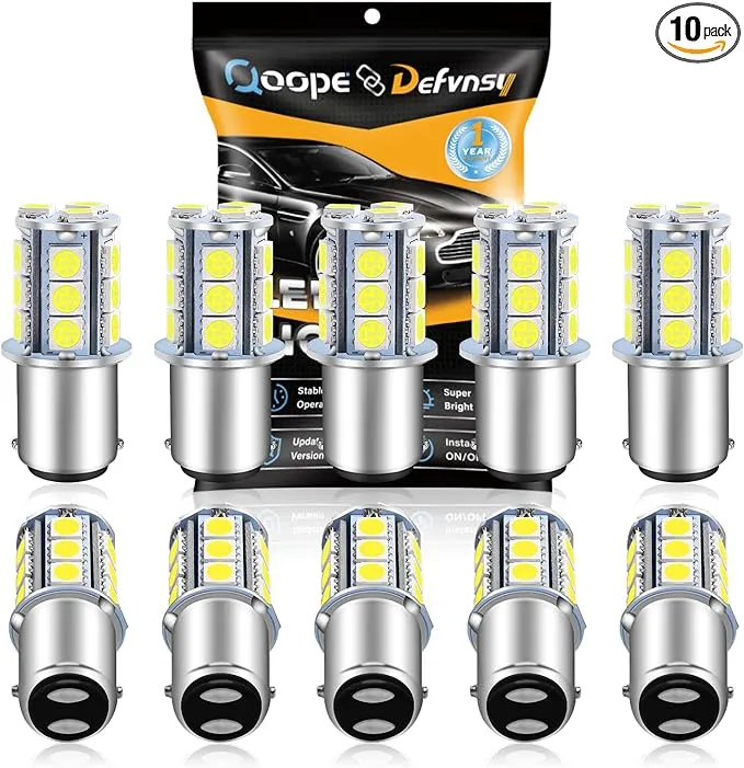 Qoope 1142 1076 LED Bulb for RV, 1004 BA15D White LED Bulb Replacement for 12V Camper Trailer Motorhome Boat Interior Light, 5050 18SMD Double Contact Bayonet,#90 Yard Landscape Bulb (10 Pack)