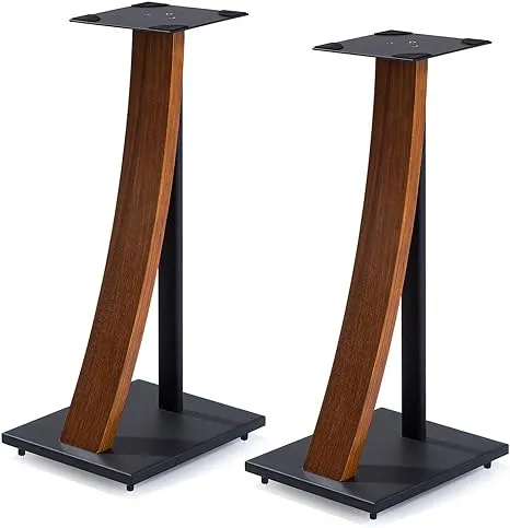 EXIMUS One Pair Fixed Height Universal Speaker Floor Stands with Real Wood - Walnut - 290 Series