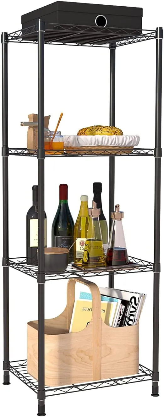 ZHAZHADI 4 Tier Fixed Layer Spacing Storage Shelf Metal Storage Rack Wire Shelving Unit Storage Shelves Metal 528Lbs Capacity 17" L x 13" W x 47" H for Pantry Closet Kitchen Laundry Black