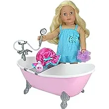 "Teamson Kids Sophia's Bath Tub & Shower Accessories Set in Light Pink/White/Light Blue"