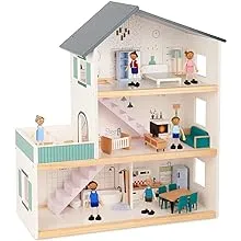 TOOKYLAND Wooden Dollhouse for Kids Doll House with Simulated Luxury Furniture Set Preschool Dollhouse Playset for Girls Toddlers Gifts