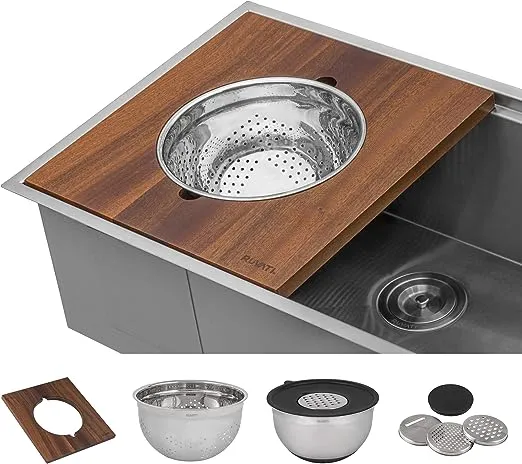 Ruvati Wood Platform with Mixing Bowl and Colander (Complete Set) for Workstation Sinks - RVA1288