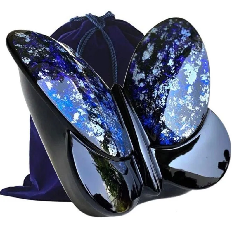 Premium Decor Butterfly Cremation Urns Large Burial Urn for Human Ashes for Home Burial Butterfly Urn Size with Velvet Bag, Multicolor, 10.4 X 6.1 X 6.1