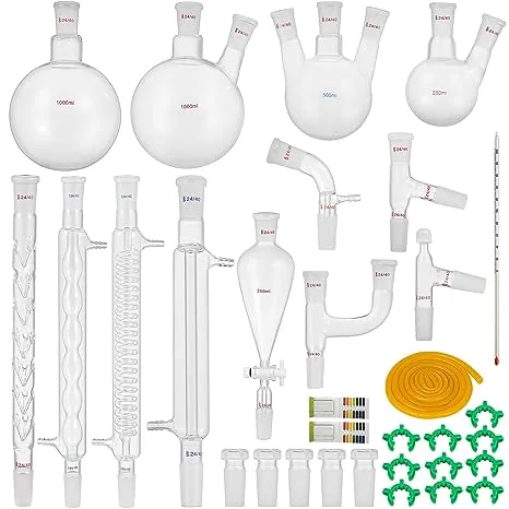 VEVOR Glass Organic Chemistry Kit 13pcs Distillation Kit 24/40 Joints Distillation Apparatus Borosilicate Glass Lab Glassware Kit w/ 1000ml Round