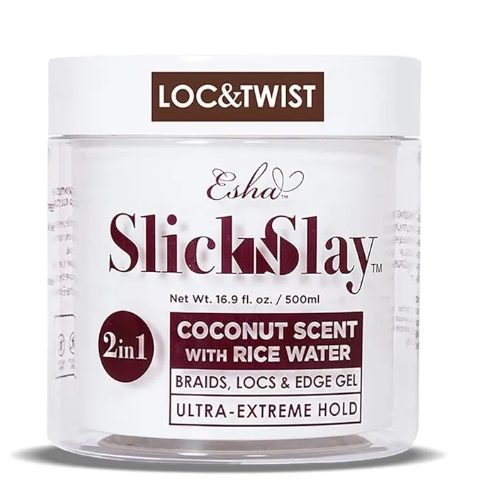 Esha Slick N Slay Braiding Gel – 3-in-1 Braid and Edge Gel – Ultra Extreme Hold Gel for Hair – Hydrating and Conditioning Shining Gel – Fast Dry Locking Gel for Locs, Twists, Braids (COCONUT, 17 oz.)