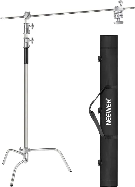 Neewer 10 Feet/3 Meters Adjustable C-Stand Light Stand with 4 Feet/1.2 Meters Extension Boom Arm, 2 Pieces Grip Head and Carry Bag for Photography Studio Video Reflector, Umbrella, Monolight, etc