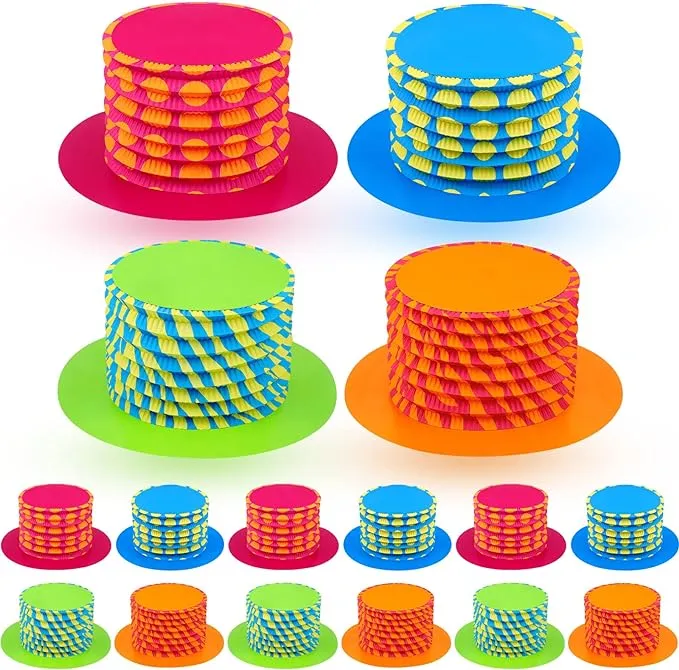 16 Pieces Accordion Party Hats Mad Accordion Top Hats Hatter Tea Party Decorations Cardboard Fold Paper Hats for Adults Kids