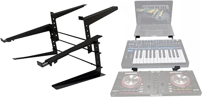 Rockville Rock2d2 Adjustable Dual Shelf DJ Controller Midi Keyboard Laptop Stand