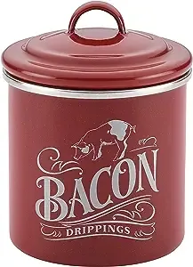 Ayesha Curry Enamel on Steel Bacon Grease Can / Bacon Grease Container - 4 Inch, Red