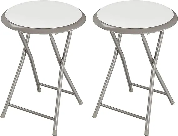 Lavish Home Folding Bar Stools - Set of 2 Heavy-Duty 18-Inch Stool - 225lbs Capacity and Padded Seats for Dorm, Recreation or Game Room (White)