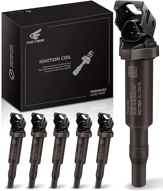 POCYBER Ignition Coils Pack Set of 6 for BMW, Replaces OE# 0221504470 00044 Fits BMW 325i 335i 328i 525i 530i 330i 650i X3 X5 M3 M5 M6 Z3 Z4 Mini More