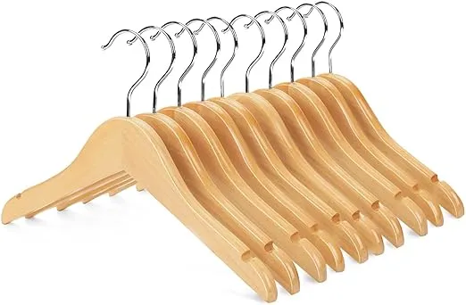 Nature Smile Kids Baby Children Toddler Wooden Shirt Coat Hangers with Notches and Anti-Rust Chrome Hook Pack of 10 (Natural)