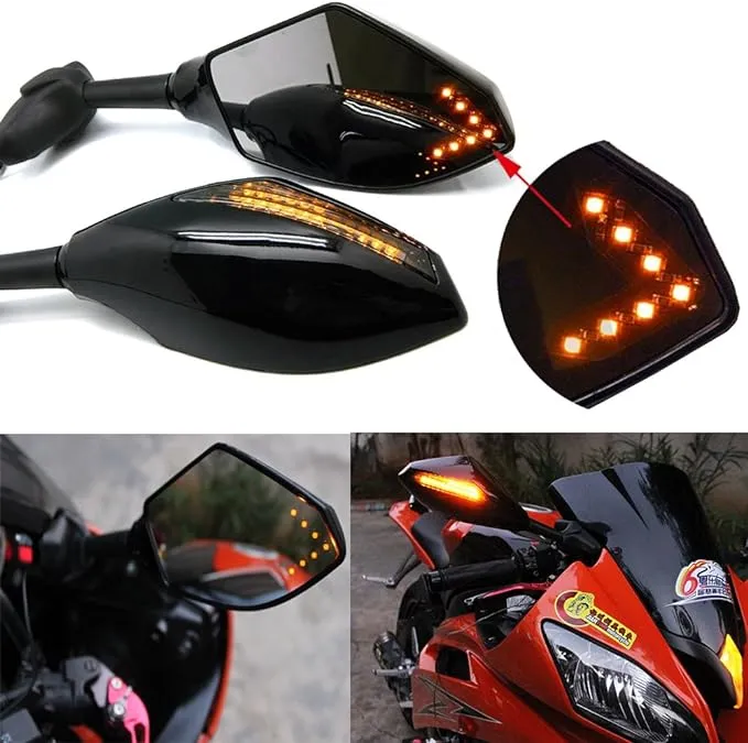 Motorcycle LED Turn Signal Rear View Mirrors with Arrow For Honda Suzuki Racing Bike Sport Bike