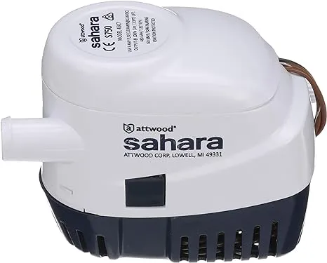 Attwood 4507-7 Sahara S750 Automatic Bilge Pump, 12-Volt, 1.5-Amp Draw, ¾-Inch Interior Diameter Hose, 29-Inch 16-Gauge Wire 