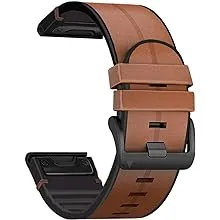 Abanen for Garmin Fenix 7X / Fenix 6X / Fenix 5X Watch Band, Quick Easy Fit 26mm Soft Genuine Leather Hybrid Silicone Sweatproof Wristband Strap for Fenix 5X Plus,Tactix Delta,Fenix 3,Enduro (Brown)Abanen for Garmin Fenix 7X / Fenix 6X / Fenix 5X Watch B