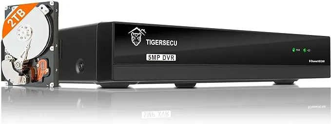 TIGERSECU Ultra HD 5MP 8-Channel Hybrid 6-in-1 DVR Recorder with 2TB Hard Drive, for 8 Analog/TVI/AHD/CVI/RS485 PTZ Security Cameras and 8 Network IP Cameras (Cameras Not Included)