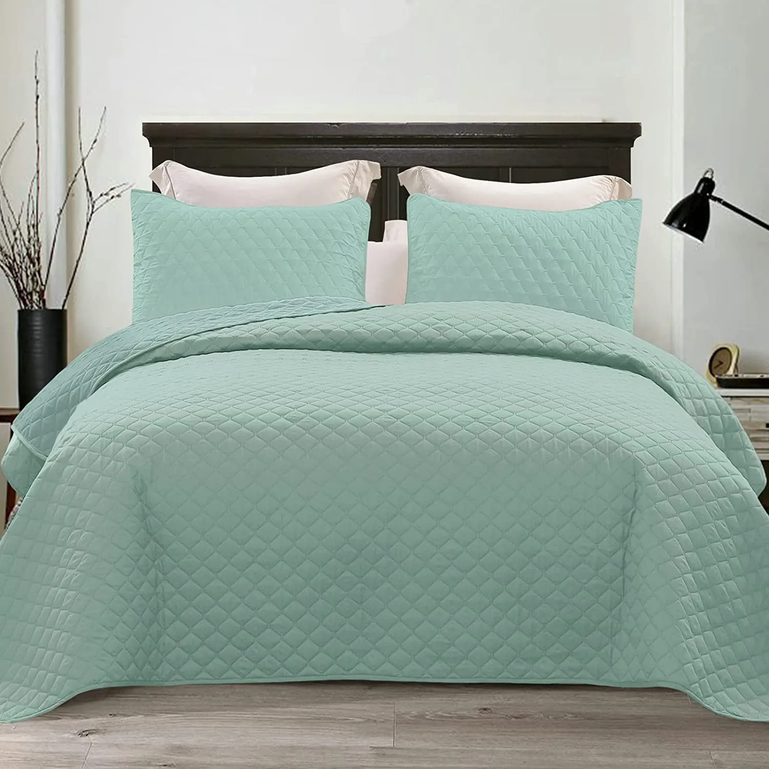 Exclusivo Mezcla Ultrasonic Reversible Twin Quilt Bedding Set with Pillow Sham, Lightweight Quilts Twin Size, Soft Bedspreads Bed Coverlets for All Seasons - (Dusty Teal, 68"x88")