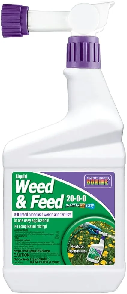 Bonide Liquid Weed & Feed 20-0-0, 32 oz Ready-to-Spray Weed Control and Fertilizer for Outdoor Lawn & Garden Use