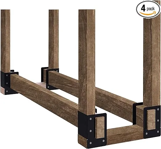 A ANLEOLIFE Outdoor Firewood Storage Rack Bracket Kit, Updated Fireplace Log Wood Stacking Holder - Adjustable to Any Length (4-Bracket Set)