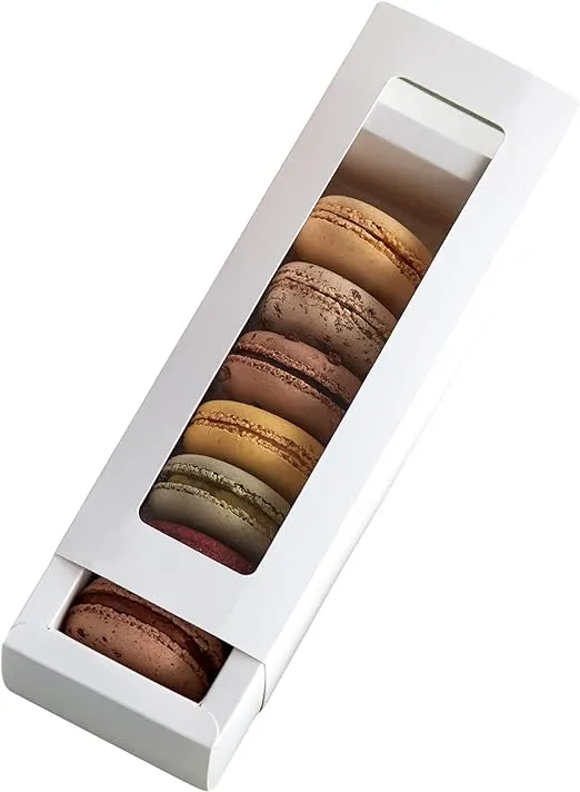 Macaron Boxes for 6 to 7 White with Clear Display Window 25 pieces Macarons C...