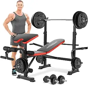 OPPSDECOR 8 in 1 650lbs Weight Bench Adjustable Bench Press Set with Squat Rack Olympic Workout Bench with Leg Developer Preacher Curl Foldable Weight Benches For Home Gym OPX496