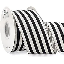 Ribbli Black Stripe Cotton Burlap RibbonStripe Wired Ribbon 2-1/2 Inch x Cont...