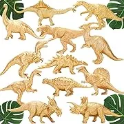 Metallic Gold Plastic Dinosaurs Figurine Toys, 12PCS Jumbo Golden Dinosaur Figures for Boys Girls, Baby Shower, Bridal Shower Decorations, Kids Dino Themed Birthday Party Supplies Cake Topper