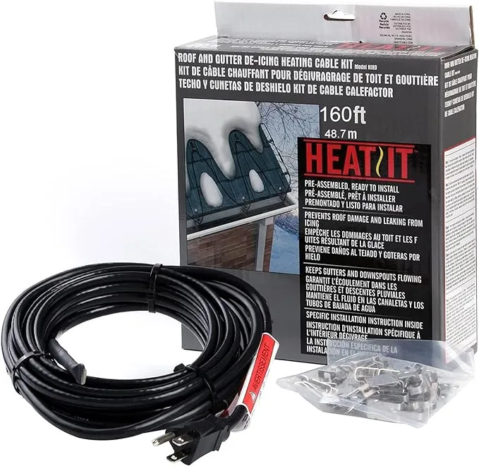 HEATIT HIRD Heat Tape for Roof and Gutters Snow De-Icing Cable 60 ft 5 Watts Per Foot Gutter Heater CSA & ETL Listed