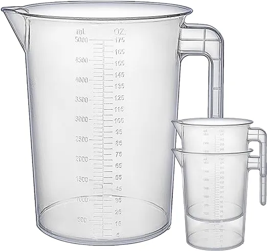 5 Liter Pitcher (Pack Of 3) | Durable Clear Plastic Graduated Measuring And Mixi