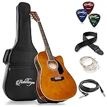 Ashthorpe Full-Size Cutaway Thinline Acoustic Electric Guitar Package, Brown