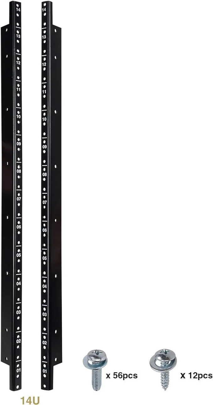 Sound Town 2-Pack 14U Steel Rack Rails, with Black Powder Coated Finish and Screws (ST-RR-14U)