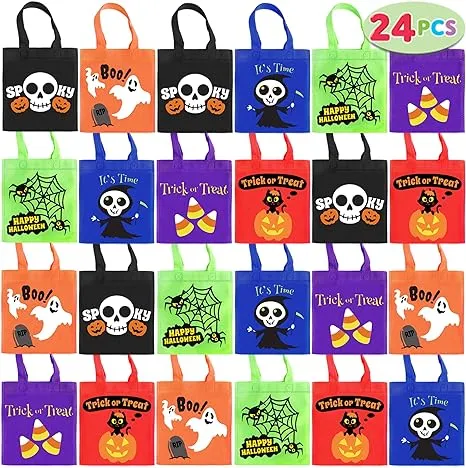 JOYIN 24 Halloween Trick or Treat Colorful Non-Woven Tote Goody Tote Bags (8.6" x 8.6") with Handles for Truck or Treat Give Away Party Favor Gift BagsJOYIN 24 Halloween Trick or Treat Colorful Non-Woven Tote Goody Tote Bags (8.6" x 8.…