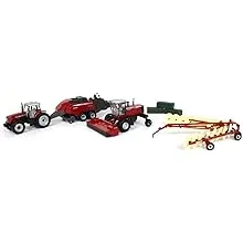 Massey Ferguson 1/64 4 Piece Haying Set Includes Tractor, Wind Rower, Baler, Hay Rake, and Bales by ERTL 16421, unisex adult