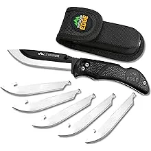 OUTDOOR EDGE Knives' RazorPro L Hunting Knife with Razor-Sharp Replaceable Blade features Non-Slip TRP Black Handle, Belt Holster, & 6 Blades. Must-Have Field Dressing Knife for Your Hunting Gear