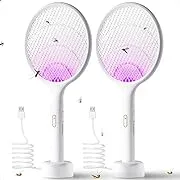 YISSVIC Electric Fly Swatter 4000V Bug Zapper Racket Dual Modes Mosquito Killer with Purple Mosquito Light Rechargeable for Indoor Home Office Backyard Patio Camping (Black 1 Pack)