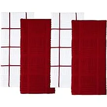 Sticky Toffee Kitchen Towels Dish Towels 100% Cotton, Set of 4, Red and White ...