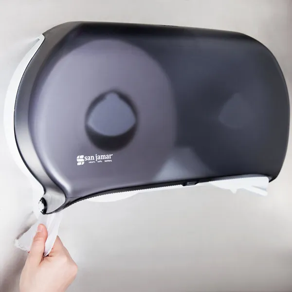 San Jamar R4000TBK Twin Classic 9" Double Roll Jumbo Toilet Tissue Dispenser - Black Pearl